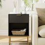 Bedside Table with Drawer, 15.7 Wide Side Table and Large Shelf, Modern Bedside Cabinet for Bedroom, Living Room, Office  Balck Fluted Finish Image 5