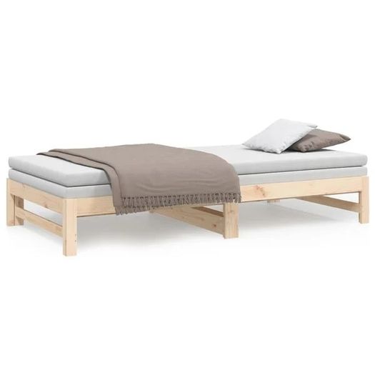 Day Bed | Natural Wood | Solid Pine Wood | Standard Double | Pull-Out