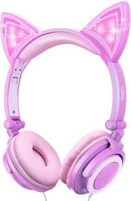 Kids Headphones, Cat Ear LED Light Up Wired Headphones Over Ear with 85dB Volume Limited Hearing Protection,Cute Headphones for Girls MULTIPLE COLOURS AVAILABLE (FREE POSTAGE)