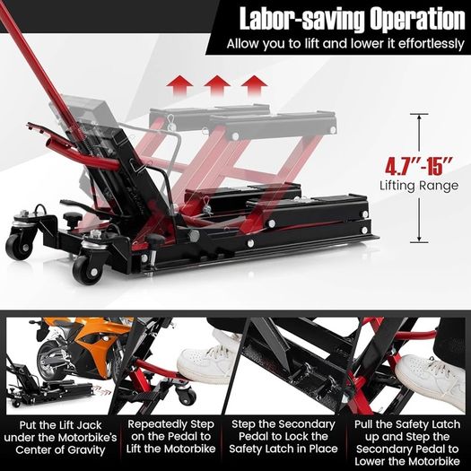 Hydraulic Motorcycle Lift Jack, 1500 LBS Motorcycle Scissor Jack with 4 Wheels & Handle, brand New