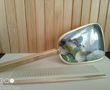 Vintage Gold Tone Hairbrush  Comb Set Painted Bird Design