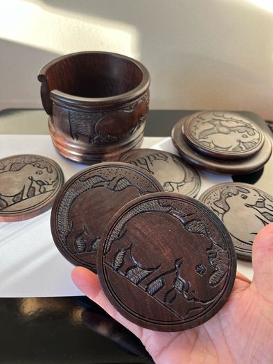 Vintage handcarved ebony wood coasters