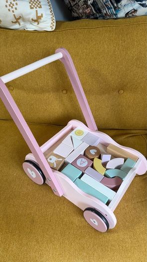 Wooden baby walker with blocks