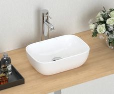 Modern Bathroom Small Vessel Sink Above Counter Compact Porcelain Ceramic Wash Basin Small Vanity Sink Lavatory Wash Hand Basin,365 x 250 x 115mm