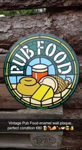 Vintage Stained glass style Pub Food enamel sign..