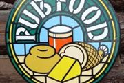 Vintage Stained glass style Pub Food enamel sign..