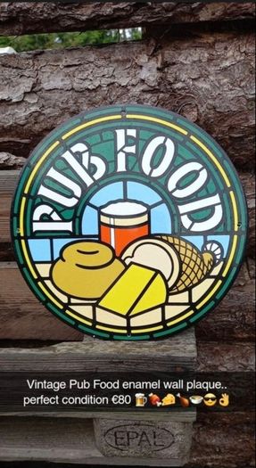 Vintage Stained glass style Pub Food enamel sign..