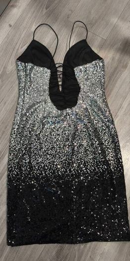 Love Triangle Ombre Sequin Mini Dress / Backless Strappy Evening Party Dress