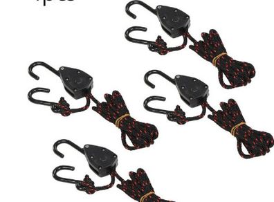 BRAND NEW 4PCS Pulley Ratchets Kayak And Canoe Boat Bow Stern Rope Lock Tie Down Strap 1/8 Inch Heavy Duty Adjustable Hanging Rope Clip