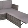 _Poly Rattan Lounge Set, 2-Seater Sofa with Backrest, Large Stool with Folding Support, Incl. Thick Cushions, Garden Furniture Set for Garden and Terrace Image 5