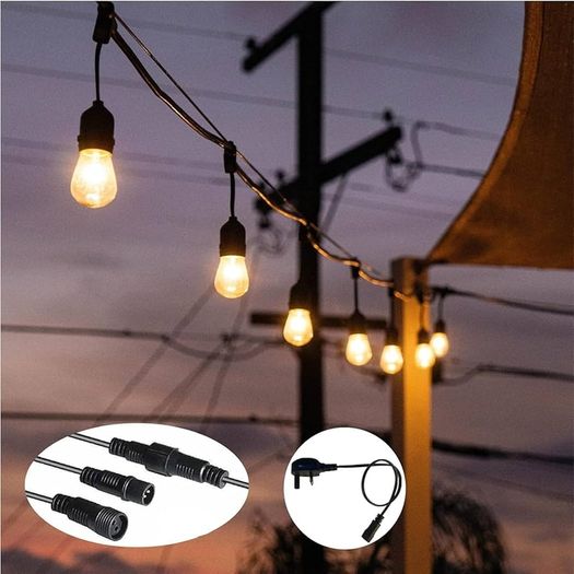 Outdoor String Lights Mains Powered LED, 50FT S14 Waterproof IP65 Festoon Lights Outdoor with 15+1 Plastic Bulbs, Heavy Duty Garden Lights for Indoor Backyard Patio Pergola, 2700K