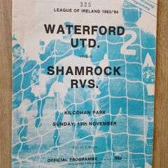 League of Ireland programme Waterford V Shamrock Rovers 1983
