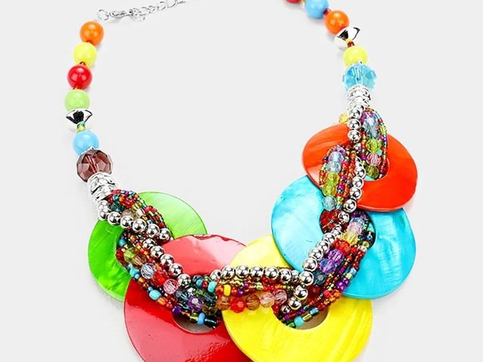 Chunky Shell Rings Multi Strand Braided Bead Statement Collar Necklace