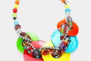 Chunky Shell Rings Multi Strand Braided Bead Statement Collar Necklace
