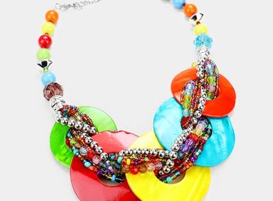 Chunky Shell Rings Multi Strand Braided Bead Statement Collar Necklace