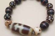 Vintage Himalayan Tibetan Treasure Vase &amp; Stripe Pattern &amp; Dotted Quartz Bracelet