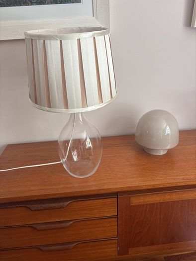 2 for the price of 1 - Free  Smaller same style lamp - IKEA Bran Handmade Glass Table Lamp with Pleated Drum Shade - Off White and Pink