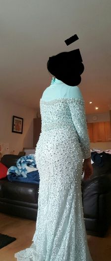 Debs dress - Embellished pearl & diamond cocktail evening maxi dress w train size 10/12 Mint Green