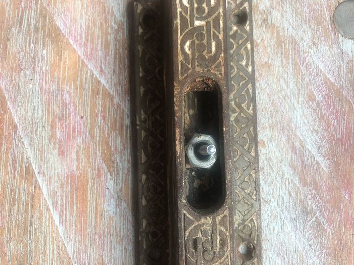 Antique door sliding bolt 1876, a Kenrick & sons bronze/brass door bolt