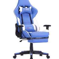 Ergonomic Gaming Chair, Computer Desk Chair Racing Design with Wide Back Cushion, Extendible Footrest in Waist Area Simply Connect to PC (Blue 1)