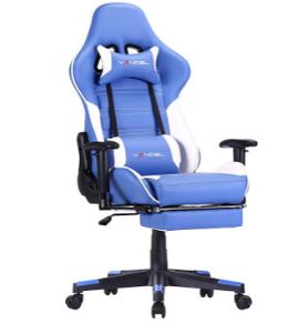 Ergonomic Gaming Chair, Computer Desk Chair Racing Design with Wide Back Cushion, Extendible Footrest in Waist Area Simply Connect to PC (Blue 1)