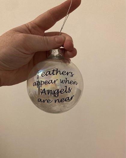 Memorial feathers Christmas glass bauble