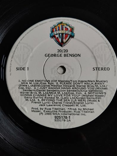 George Benson - 20/20 Vinyl LP (1985) Original European Pressing Soul-Jazz, Contemporary R&B EX+