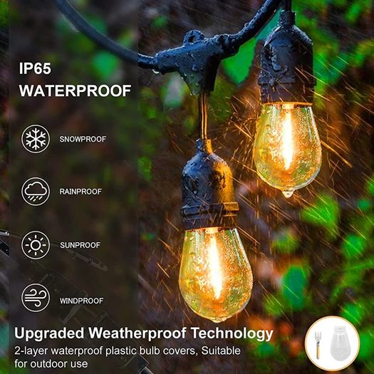 150FT S14 Outdoor String Lights Garden Lights Mains Powered Waterproof IP65 with 45+5 Plastic LED Bulbs, Warm White 2700K, Festoon Lights Outdoor for Outside Backyard Balcony Party Wedding (FREE POSTAGE)