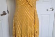 Boohoo Mustard Polka Dot Wrap Frill Tea Dress UK 10 Summer Boho Midi