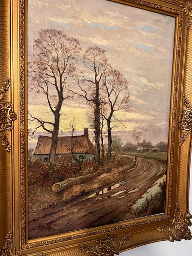 Large French oil painting in antique frame