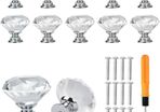 12 PCS Shimmering Crystal Door Knobs, Sparkling Diamond Cut Crystal Door Knobs with Screws Drawer Handles for Kitchen, Bathroom, and Office Cabinets