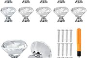 12 PCS Shimmering Crystal Door Knobs, Sparkling Diamond Cut Crystal Door Knobs with Screws Drawer Handles for Kitchen, Bathroom, and Office Cabinets