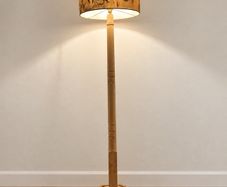 Restored Hardwood Floor Lamp with Hand-Painted Shade