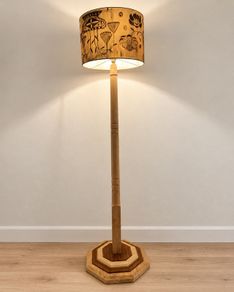 Restored Hardwood Floor Lamp with Hand-Painted Shade