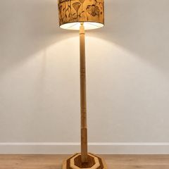 Restored Hardwood Floor Lamp with Hand-Painted Shade
