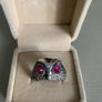 Vintage Silver Owl Ring With Red Stone Eyes Image 2