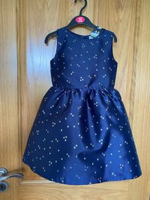 Girl's Elegant Occasion Navy Blue & Gold Star Dress
