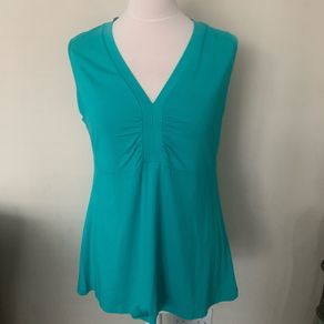 Green/ teal sleeveless v neck ruched top. Size 16