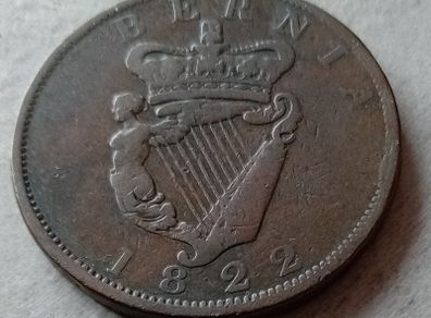 1822 George IV Irish Hibernia Penny Miss Press
