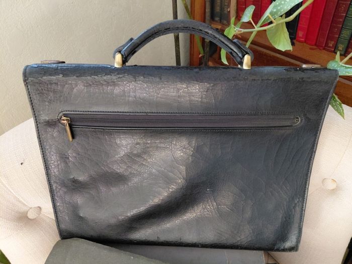 Vintage French black leather briefcase