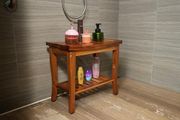 Teak Shower Bench, Spa Bath Shower Stool with Storage Shelf, Wooden Seat Stool for Bathroom