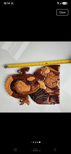 Vintage Handcrafted Wood Intarsia Wall Plaque | Madonna & Child Religious Art Icon