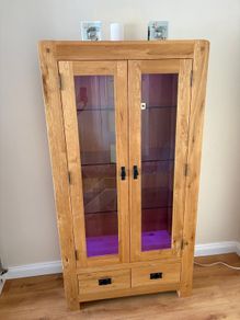 Oak wood Living room set tall side board, tv unit, coffee table, lamp table.