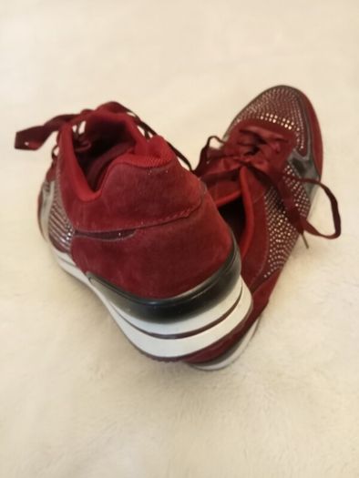 Brand New Burgundy Rhinestone Wedge Trainers - UK 7.5