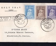 1950 Ireland Holy Year Commemorative Stamps Plain First Day Covery (FDC) with Corcaigh (Cork) Cancel
