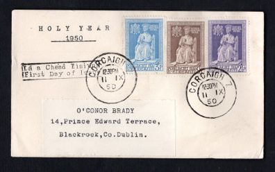 1950 Ireland Holy Year Commemorative Stamps Plain First Day Covery (FDC) with Corcaigh (Cork) Cancel