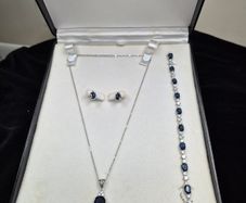 Sterling Silver 925 Navy Blue CZ Necklace Bracelet Earrings Jewelry Set