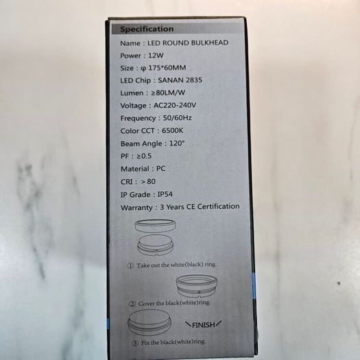 LED round bulkhead MDL4236 lamp lighting 12W A rating black/white new & boxed
