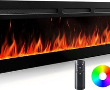 50/127cm Electric Fireplace 900W 1800W Heat Output, Ultra-Slim Wall Mounted or Recessed Electric Fireplace Inserts with App  Remote Control  Timer  20 Flame Colors Black