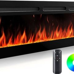 50/127cm Electric Fireplace 900W 1800W Heat Output, Ultra-Slim Wall Mounted or Recessed Electric Fireplace Inserts with App  Remote Control  Timer  20 Flame Colors Black